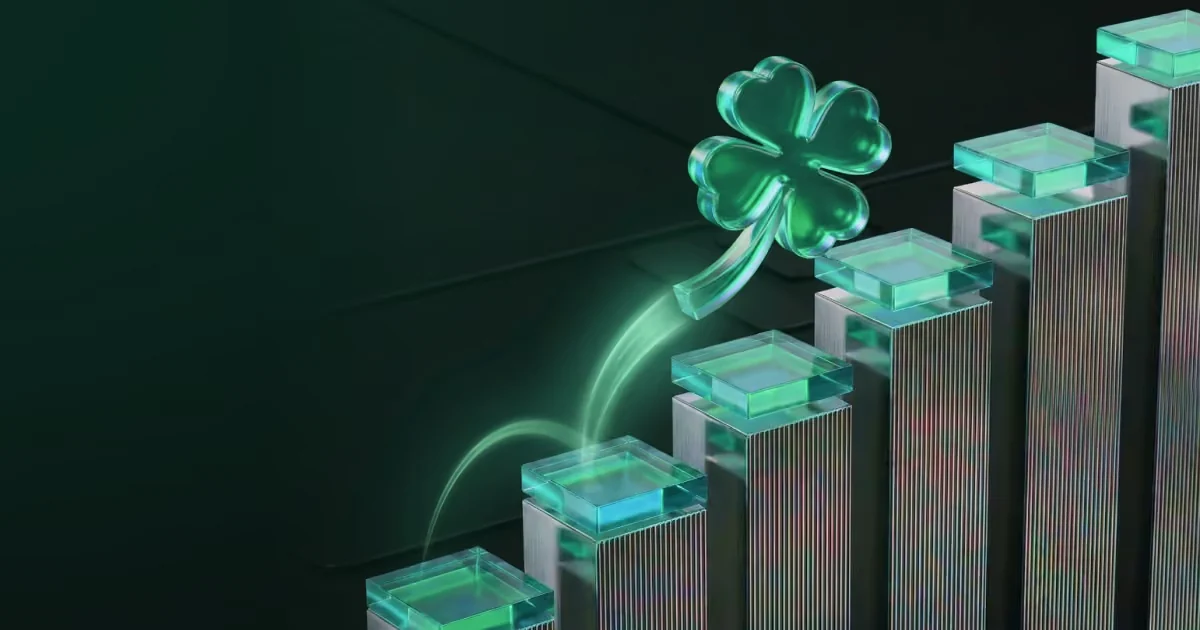 Histogramme ascendant surmonté du trèfle Soft2Bet, représentant le capital d'investissement engagé