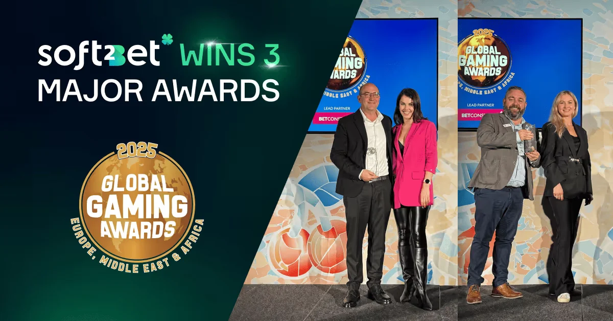 L'équipe Soft2Bet sur scène avec trois titres des Global Gaming Awards EMEA